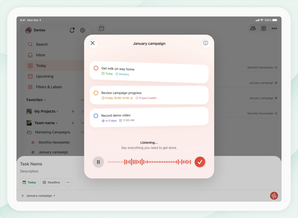 Todoist въвежда AI функция за добавяне на задачи чрез глас